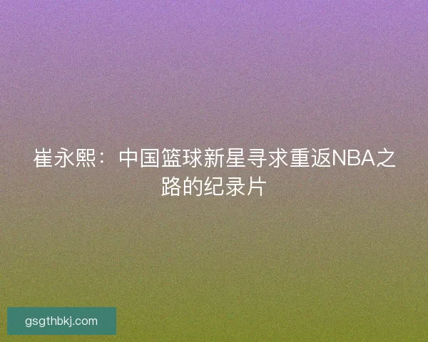 崔永熙：中国篮球新星寻求重返NBA之路的纪录片
