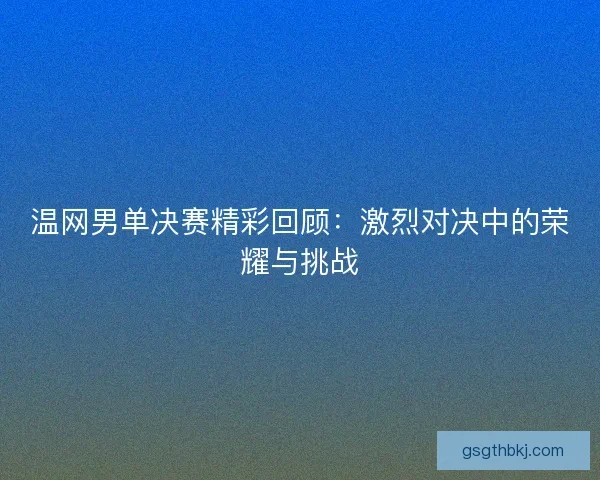 温网男单决赛精彩回顾：激烈对决中的荣耀与挑战