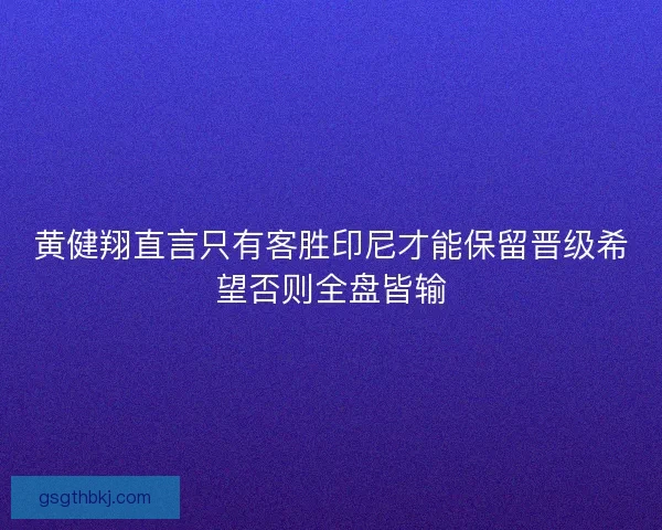黄健翔直言只有客胜印尼才能保留晋级希望否则全盘皆输